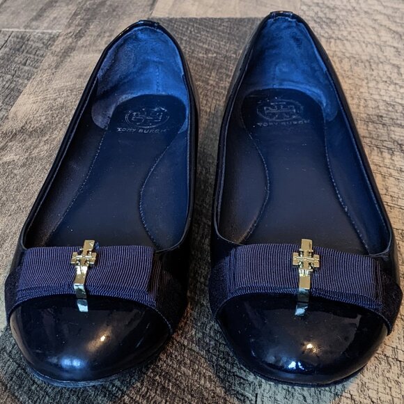 Tory Burch Trudy Flats Navy Blue Patent Leather Shoes - Picture 1 of 7